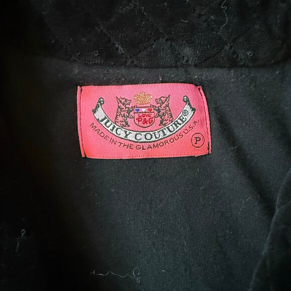 Juicy Couture Vintage Black Quilted Velour Zip Up Jacket Size Petite Y2K USA - Picture 3 of 12